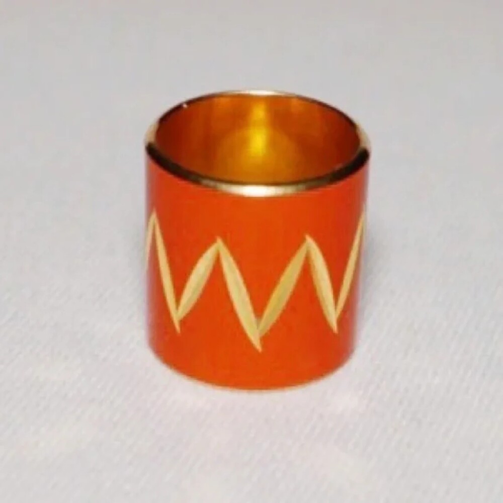 Etched Zig Zag Wide Cuff Ring sz 5 Orange & Gold